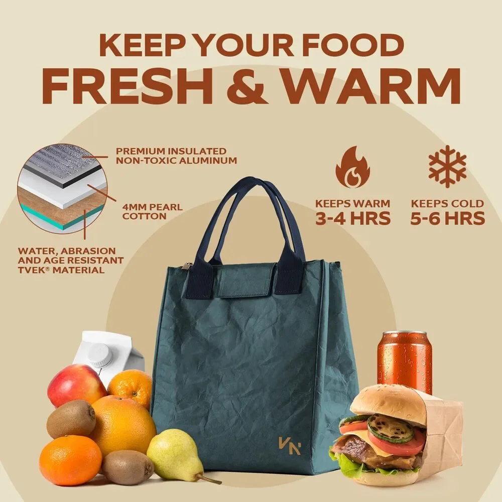 Insulated Lunch Bag Women Tyvek Thermal Tote Leakproof Eco Friendly Spork